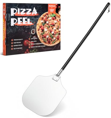 Herogo Pizza Turning Peel, 12 Inch Aluminum Large Pizza Paddle with Long Detachable Handle, Rectangle Pizza Peel Shovel for Baking Pizza, Metal Turning Tools for Oven Grill BBQ - 124cm Length
