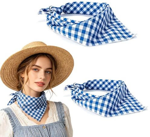 Aohyue 2 Pezzi Fazzoletti da Collo Oktoberfest Donna, Quadro Tradizionale Blu Bianco, per Oktoberfest, Foulard Uomo e Bandana Blu in Cotone Morbido 55x55 CM (Blu mare)