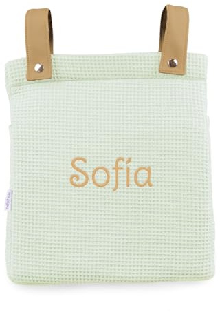 Mi Pipo - Bolso Panera Gofre para Carro de Bebé Personalizado| Bolsa para Carrito Bebé de Algodón Gofre Acolchado | Bolso Maternidad con Bandolera y Asas para Carro | Fabricado en España