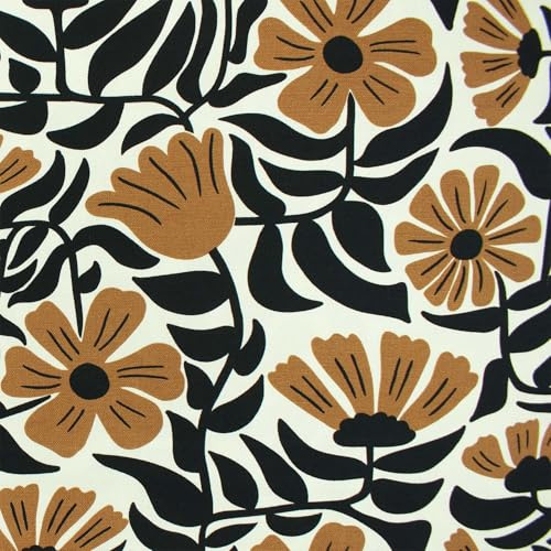 Canvas Stoff Blumenranken siebziger Jahre Floral, Dekostoff 100% Baumwolle, Leinenoptik, Blumenmuster naturweiß (Länge am Stück: ab 100cm / Breite: 138cm)
