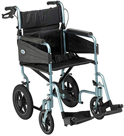 Days Lightweight Wheelchair for Adults, Escape Folding Wheelchairs, Compact Wheel Chair with Adjustable Footrests, Attendant Propelled, Padded Seat - Standard, Blue