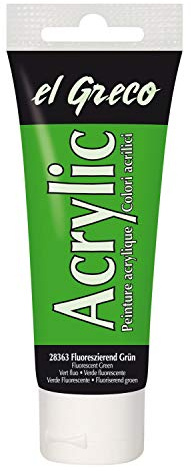 Kreul 28363 - El Greco Acrylic, tube de 75 ml en vert fluorescent, peinture acrylique brillante, hautement pigmentée, qualité d'étude, peut être peinte avec du beurre, pour la peinture pâteuse
