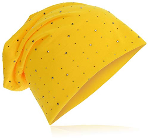 Miobo Jersey slouch beanie lång mössa med ädel strass stjärna nitar applikation unisex enfärgad män kvinnor trend, GUL, En Storlek