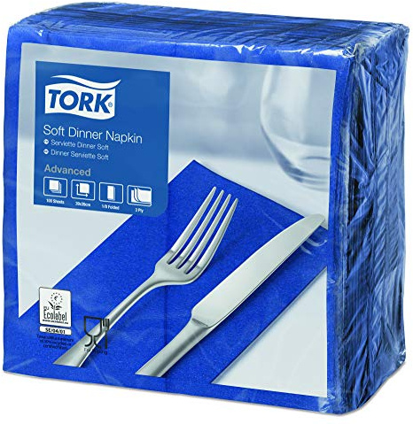 Tork 477619 Tovagliolo Dinner Soft blu scuro (piegato in 8) Advanced, 3 veli, 12 pacchi x 100 tovaglioli (1200 pz), 39 cm (lungh.) x 39 cm (largh.)