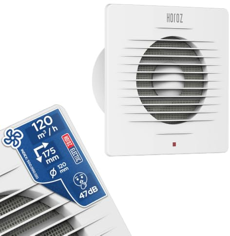 HOROZ ELECTRIC Ventilador Extractor de Baño Silencioso 120 mm Blanco 15W CLASSIC - Antihumedad y Antimoho - Rejilla Protectora 47 dB - Ventilación de pared para Cocina, Garaje