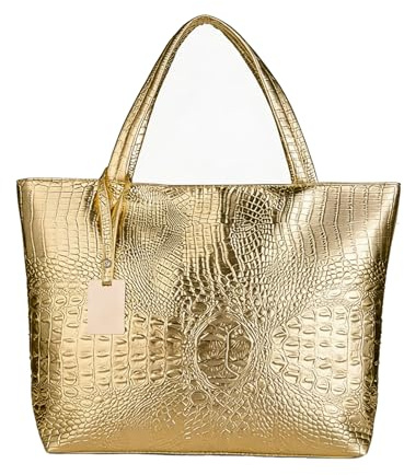 Große Schultertasche für Damen, Handtasche, Reisetasche, stylisches Fuax-Leder, Krokodilleder-Hobo-Tasche mit Tragegriff oben