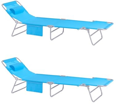 SoBuy 2-er Set Sonnenliege klappbar Gartenliege Liegestuhl klappbar mit Kopfkissen & Seitentasche Strandliege Balkon Relaxliege 155x56x81cm für Gartenmöbel Terrasse Camping Himmelblau OGS35-Bx2