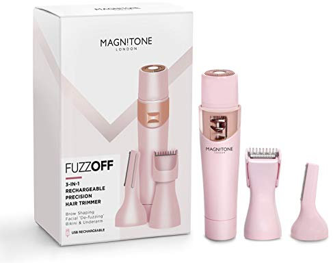 Magnitone FuzzOff 3-in-1 Aufladbarer Präzisions-Haarentferner Damen für Gesicht, Kinn, Oberlippe, Augenbrauen, Körper, Achselbereich und Bikinizone - Rosa