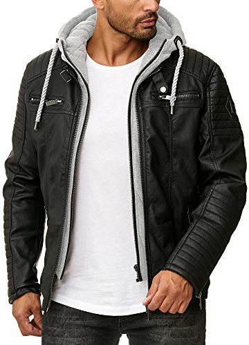 RED BRIDGE Chaqueta de imitación de cuero para hombre con capucha Negro-Gris S