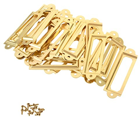 MroMax 30 Stück Metall-Etikettenrahmen, 60 x 17 mm, goldener Etikettenrahmen, Kartenhalter mit Schrauben für Büro, Bibliothek, Möbel, Karten, Akten, Schubladen, Schrank