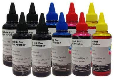 Kit recharge cartouches 10 flacons 100 ml encre couleur universelle pour Brother, Canon, Epson, HP, LEXMARK, XEROX, DELL.