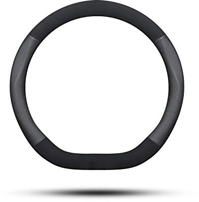 Ergocar Auto Lenkradbezug Rutschfester Auto Lenkradschutz D-Form Mikrofaser Leder & PU Leder Geeignet für alle Jahreszeiten für Durchmesser 38cm (15 ) (D-Schwarz)