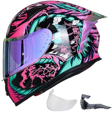 ILM Motorradhelm Integralhelm Herren Damen-Motorcycle Helmet mit 2 Visieren Pinlock-kompatiblen klaren und getönten-Street Bike Motocross Casco DOT&ECE Modell Z501, Legend Pink, L | Klare und getönte Visiere und Flossen, mehrere Belüftungsöffnungen, Comtex-Technologie, verschiedene Farben, für Straßenrad