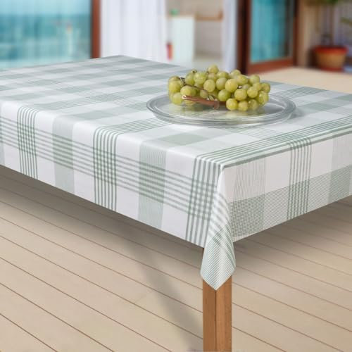 laro Wachstuch-Tischdecke Abwaschbar Garten-Tischdecke Wachstischdecke PVC Plastik-Tischdecken Eckig Meterware Wasserabweisend Abwischbar G03, Muster:Streifen Weiss-grün, Größe:110x110 cm