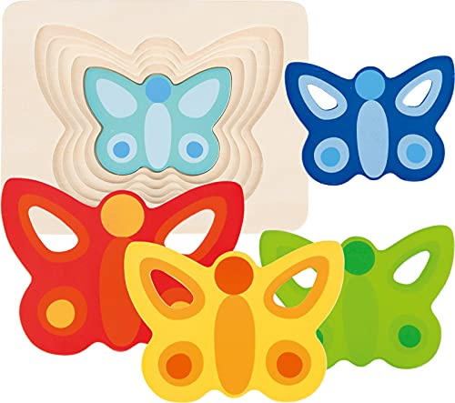 Schichtenpuzzle Schmetterling aus Holz von goki Kinderpuzzle Holzpuzzle mit Palandi® Sticker