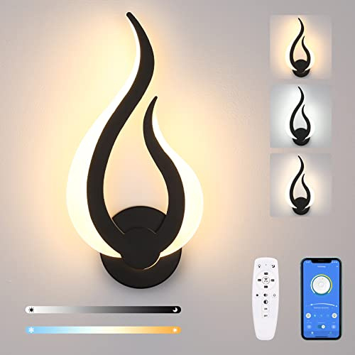 Lightess Smart LED Wandleuchte Innen 12W Dimmbar Fernbedienung APP Schwarz | Schwarz, 2700K-6500K & 0-100% dimmbar, App+2.4G Fernbedienung, Nachtlicht Timer, Acryl, für Wohnzimmer Schlafzimmer Flur