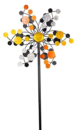 CIM Metall Windrad - Doppelwindrad Confetti Gold - Abmessung: Ø35cm Gesamthöhe: 130cm - wetterfest, pulverbeschichtet, lackiert, verschraubbar - inkl. 2-zackiger Bodenverankerung