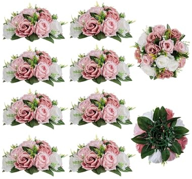 BLOSMON Dusty Rose Flowers Centerpieces: 10 Pieces Pink Roses Artificial Flower Balls for Wedding Dinning Table - Fake Silk Kissing Floral Arrangements for Home Party Event Decor