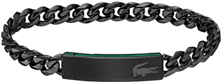 Lacoste Men's BASELINE Collection Chain Bracelet in Black Stainless Steel with an Engraved Plaque - 2040082