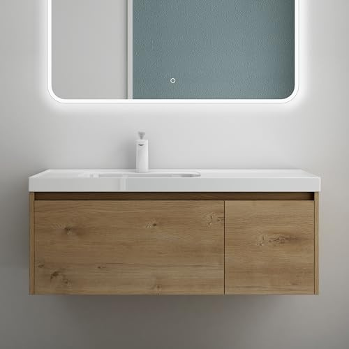 Mai & Mai Badmöbelset Waschtisch mit Unterschrank 100cm | Badezimmermöbel Kerneiche, inkl. Waschbecken aus Mineralguss Salerno