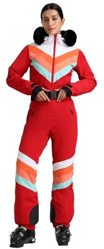 GSOU SNOW Retro Ski Suit Women Snowsuit One Piece Snowboardsuit Jumpsuit Waterproof Windproof for Winter