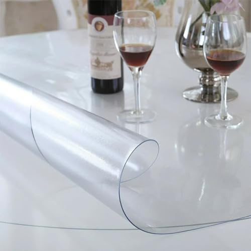 Schreibtischunterlage Matt Transparent Rund 90cm - Nach Maß 2mm Wachstuch Tischdecken - Abwaschbar Anti-Oil Stain Verschleißfest Schreibtischauflage Transparent für Pokertisch/Freizeittisch, Matt 2mm