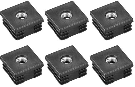 sourcing map 6Pcs Inserts for Square Tubes with M8-1.25mm Thread, for 1.18x1.18 OD Square Tube, Black Plastic Plug Caster Insert Chair End Caps Furniture