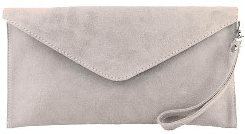 modamoda de T151 Damen Wildleder Rauleder Clutch Umhängetasche Abendtasche handmade in Italy, Farbe:Creme
