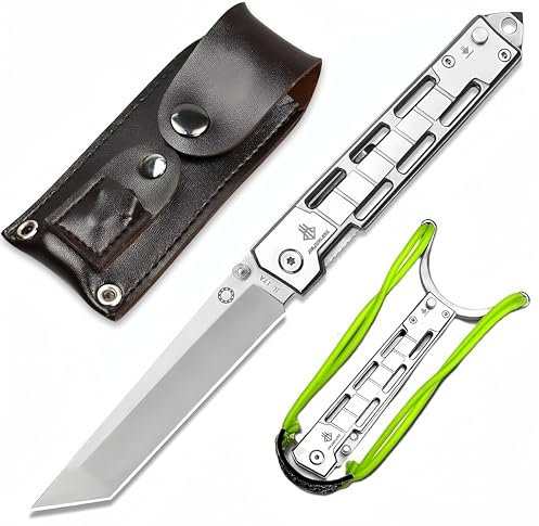 Stainless Steel Folding Multifunctional Cutting Tool with Glass Crusher and Pocket Clip for Camping and Hiking & Portable Sheath