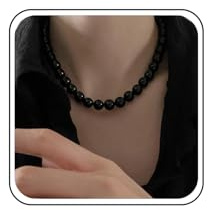 Aneneiceera Vintage Black Onyx Choker Necklace - Short Beaded Collar Chain Jewelry for Women and Girls