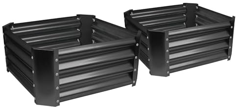 Harbour Housewares 2X Anthracite 60cm x 60cm Carrée Acier Galvanisé Lits de Jardin Surélevés - Grand Extérieur Légume Fleur Grandir Planteur Creux Boîte