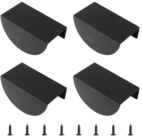MOROBOR Finger Edge Pulls, 4pcs Half Moon Shaped Cabinet Pulls, Aluminum Alloy Wardrobe Drawer Handles with Mounting Screws for Cupboard Cabinet Wardrobe Drawer/Black