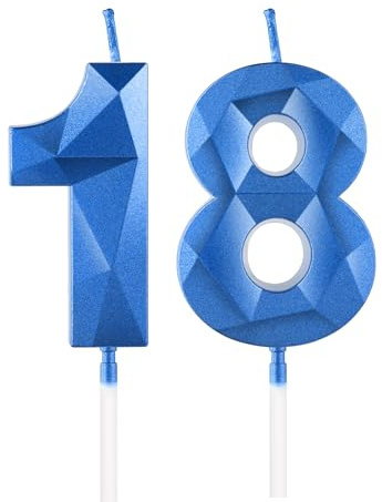 Royal Blue 18th Birthday Candles, 3D Number 18 Candle for Cake, Boy Girl 18th Birthday Decorations,Sapphire Candle Topper Blue Cake Decorations for Birthday Party Wedding Anniversary Supplies