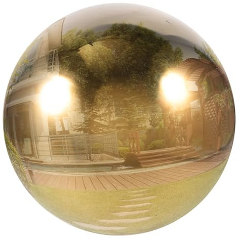 Parliky Spiegelkugel Gartenkugel Edelstahl 250mm Hohl Goldfarben Wetterfeste Außendekoration Für Terrasse Und Garten Reflektierende Polierte Deko Kugel