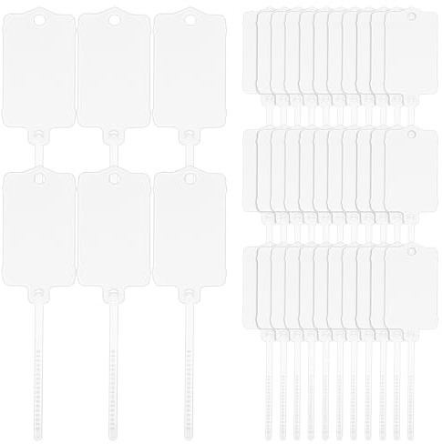 LeonBach 100 etichette in plastica per spedizioni, 3,7 x 6,3 cm, impermeabili, scrivibili, da appendere, con cinghia di tenuta, fascette per cavi, chiavi, bagagli, logistica, inventario (bianco)