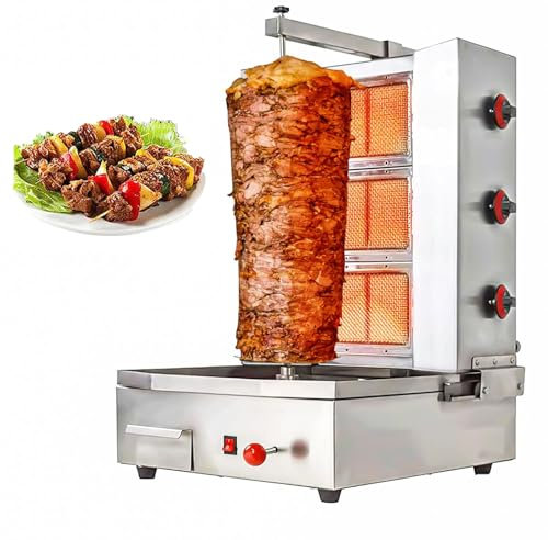 OmePS Machine à Doner Kebab, Grils à gaz en Acier Inoxydable, Four à rôtisserie Domestique, rôtissoire Verticale à 360 ° sans fumée, Gril Infrarouge à Viande Kebab Doner, Grillage Complet