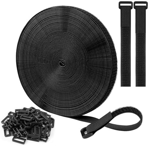 Attaches de câble réglables de 10 m x 2 cm avec 60 boucles - Attache-câbles réutilisables - Gestion des câbles - Facile à couper - Pour ranger et organiser les câbles - Noir