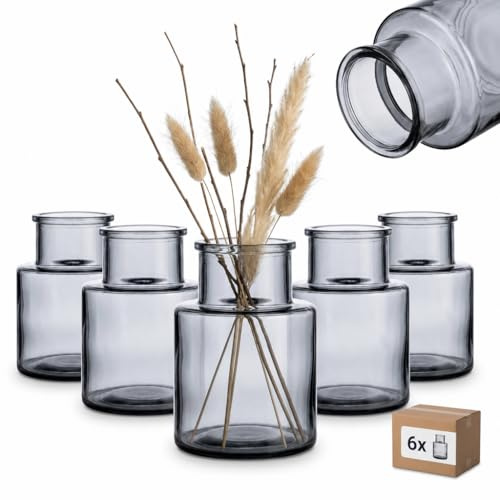 gouveo 6er Set Glasvasen Cylinrical 120 grau – Runde Moderne Blumenvasen aus Glas für Tischdeko, Hochzeit, Geburtstag – Zeitloses Design (VC120GR)
