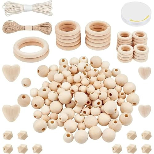 JYOGCEPF DIY-Makramee-Strickset Makramee-Holzperlen-Set, unvollendete Holzringe, Kreise, Jutekordelfäden for die DIY-Herstellung Für Die Heimdekoration