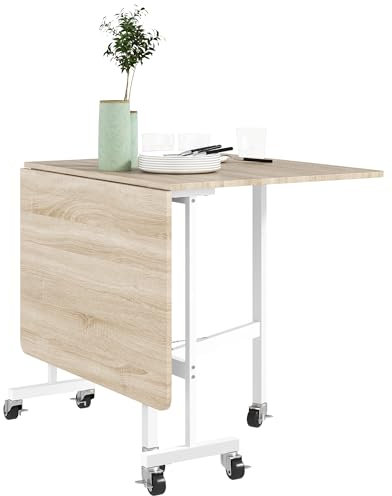 HOMCOM Tavolo Pieghevole da Pranzo per 4-6 Persone, Tavolo da Cucina con Ruote e Ali Pieghevoli, 120x80x73 cm, Rovere
