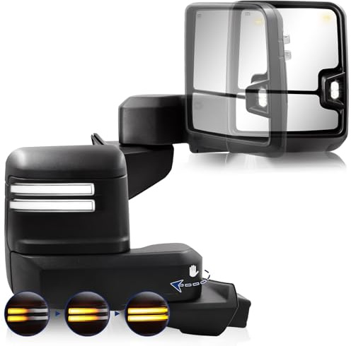 SANFLXX Switchback Towing Mirror Compatible with 2019-2025 Silverado 1500 with Turn Signal Running Light Puddle Light Backup Lamp Temperature Sensor BSM Power Adjusted Glass Heated
