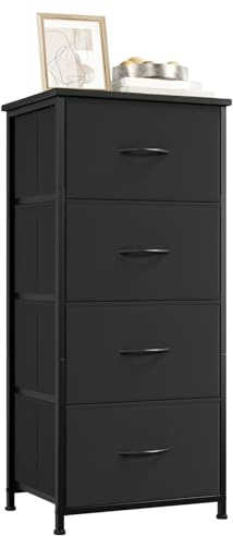 Somdot Chest of Drawers for Bedroom with 4 Fabric Drawers, Bedside Storage Cabinet for Kids Dorm Living Room Closet Wardrobe Laundry Entryway Hallway, Black