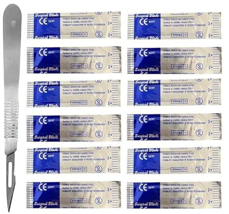 25 Pcs Scalpel- Edges Scalpel Handle No 3 Surgical_ Baldes # 11 Non Sterile Edges Perfect for culpting Repairs Lab Anatomy Lab Training Sign Craft Card Making Cutter Podiatry