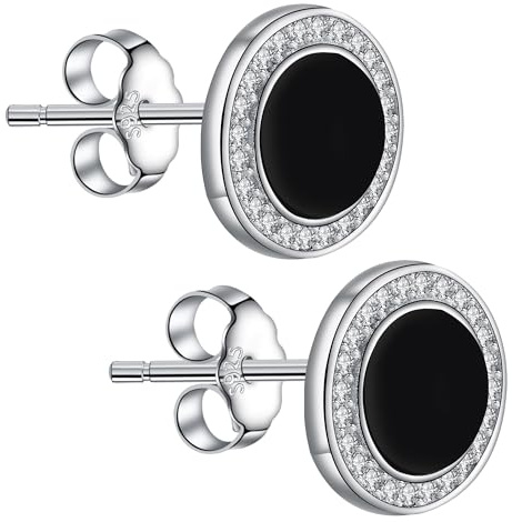 Micory Schwarz Ohrringe Silber 925 Damen Hypoallergen Runde Ohrstecker mit Zirkonia,Schmuck Geschenke für Herren Damen