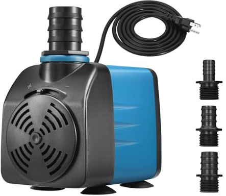 TONGCHANT Submersible Pump, 480GPH & 8.2ft Lift | 35W Adjustable Flow Fountain Pump for Small Pond Fish Tank & Aquarium, 3 Nozzles(1/2, 5/8 & 3/4), Fish Safe & Ultra Quiet Operation, ETL Listed