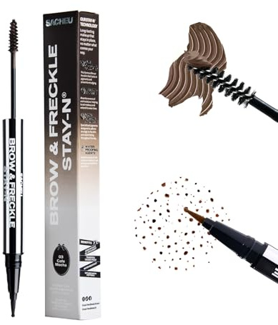 Sacheu Brow & Freckle STAY-N Tinted Eyebrow Gel & Faux Freckle Pen — 2-in-1 Longwear Water Resistant Brows Tint, Cruelty-Free & Vegan, Cafe Mocha