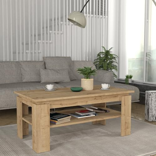 [en.casa] Couchtisch Krirdfjos Wohnzimmertisch 110 x 60 x 47 cm rechteckig Sofatisch mit 1 Ablage Kaffeetisch Saphir-Eiche