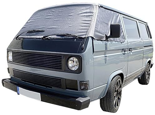 Scheibenabdeckung für VW T3 1979-1992 - Augen-, Sonnen- & Frostschutz | Augen Design Sommer UV-Schutz Verdunkelung Privatsphäre Atmungsaktiv Wasserdicht Stoff Frostschutz Grau
