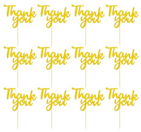 Cupcake Toppers - Thank You Decorations - Set of 12 Party Supplies for Thanksgiving Gatherings and Thank You Celebrations