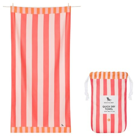 Dock & Bay Beach Towel - Quick Dry, Sand Free - Compact, Lightweight - 100% Recycled - Includes Bag - Raspberry Road - Extra Large (200x90cm, 78x35)
